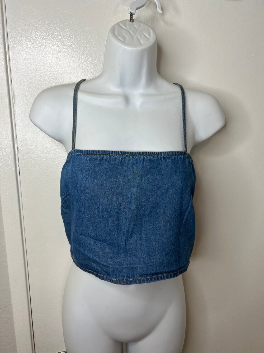 Billabong Women's Denim Smocked Back Cami Crop Top Blue ~ Size M